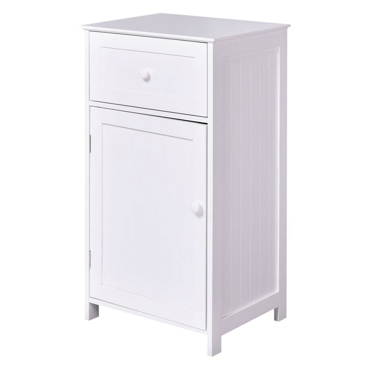 White MDF Floor Storage Cabinet with Shelves and Water-Resistant Top
